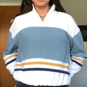 Pacsun white, yellow, and blue quarter zip sweater